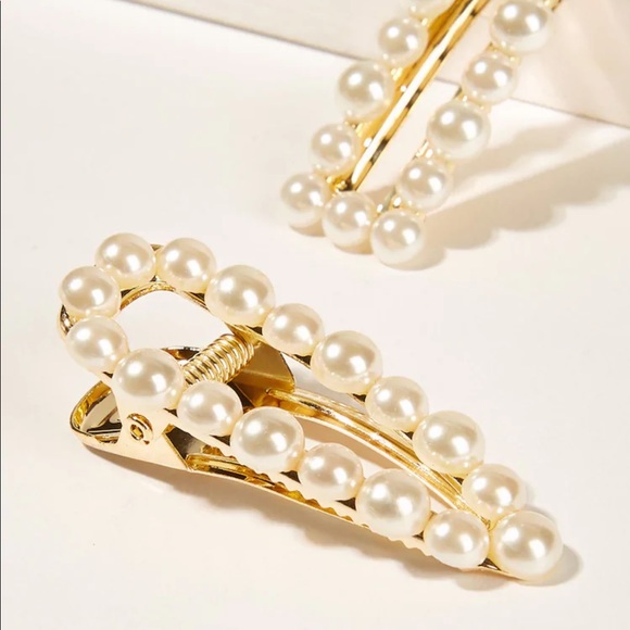 LAST SET Vintage Pearl + Gold Barrette Clips - Picture 6 of 6